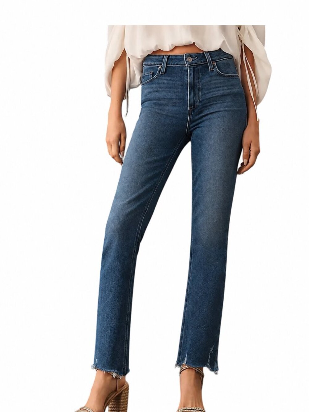 PAIGE Cindy High Waist Straight Jeans Roxanne Wash Grand Hem Sz 26